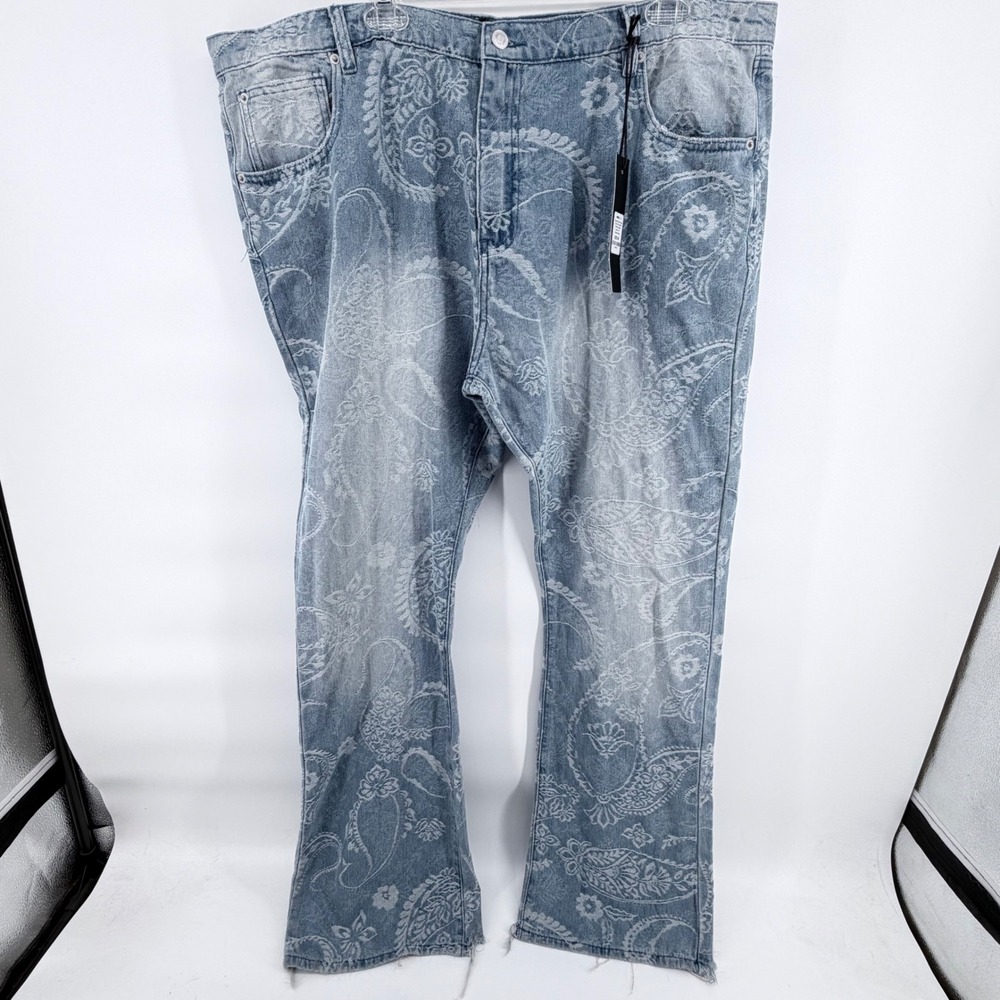 Fashion Nova Men Stacked Slim Flare Come And Get It Paisley Jeans Medium Wash 40